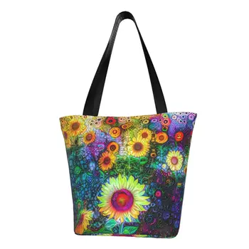 Многоцветни слънчогледи, чанта за пазаруване на хранителни стоки, холщовая чанта за пазаруване, по-голямата Голям Преносима чанта с цветен модел