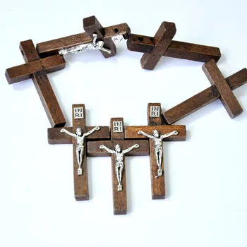 20 бр, Нов дървен медальон с Кръст на Исус, окачване, католически християнски вярващи, Украса за Вярата, Бижута LR4100