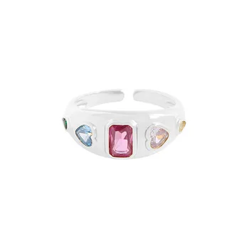 Малък и луксозен дизайн, универсален пръстен с контрастиращи розови цирконием, сребро 925 проба, дамски текстура