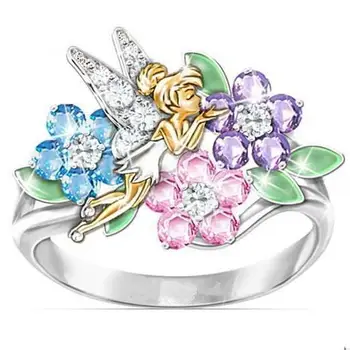 2023 ново сребърно модно годежен пръстен S925, удари продажбите на бижута в европейския и американския стил, два тона пръстен с цветя на ангел