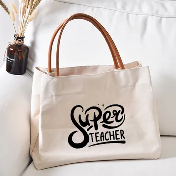 Холщовая чанта-тоут за учители, подарък за супер учители, чанта за книги, работна чанта с принтом, дамски модни плажна чанта
