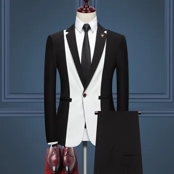 Висок клас чисто нов мъжки костюм, рокля в британския стил, официален еластичен костюм, луксозен модерен оборудвана костюм от две части, палта, панталони
