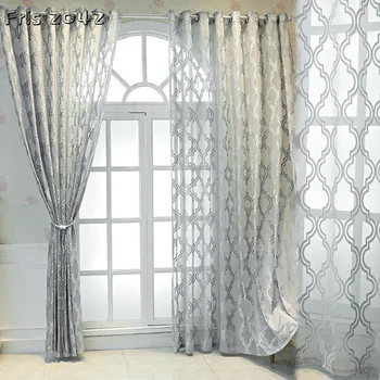 Модерен минималистичен завеса геометричен жаккардовый бяло-сиви топлоизолационни слънчеви завеси за хол, трапезария, спалня