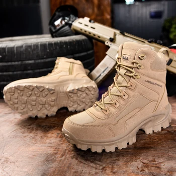 Зимни обувки, военни тактически мъжки обувки, кожени ботильоны за бой в пустинята, dr. мъжки туристически обувки голям размер