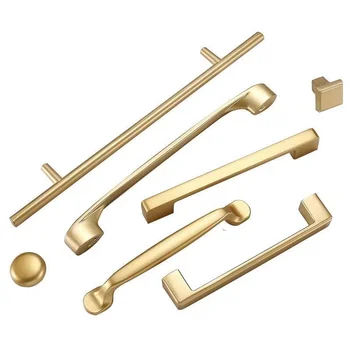Дръжки на гардероба от матово злато и в европейски стил, Кухненски шкаф от масивна алуминиева сплав, Дръжки на чекмеджета, обков за Мебелното дръжки