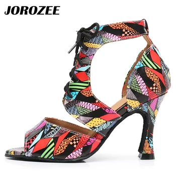 JOROZEE/обувки за латино танци; дамски обувки с цветастым кожена каишка; високи бални обувки за салса; новост на висок ток 9 см; новост