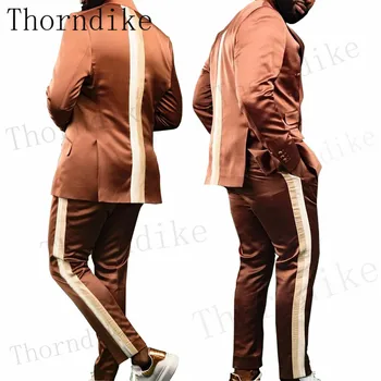 Thorndike по поръчка (сако + панталон, Мъжки костюм, 2 броя, Двубортный, с остър Ревери, Оборудвана, Ежедневни смокинги T1297