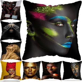 Калъфка За спални Черно-златната африканска жена калъфка за хола Възглавница за декорация на възглавници