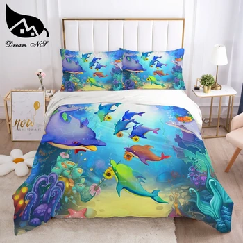 Анимационни серии Dream NS Kids със сини морски животни, Спално Бельо, комплект от домашен текстил, на Кралското Спално Бельо, Пухени, Комплект спално бельо