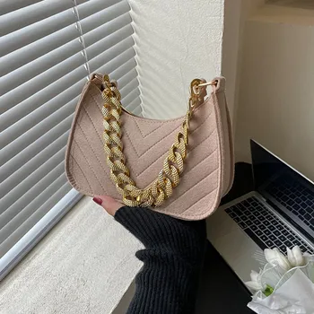 Нова ежедневни текстурная чанта в стил ретро с веригата на едното рамо и под мишниците, луксозна дизайнерска чанта, Чанти за жени, Модни Bolsos Para Mujer