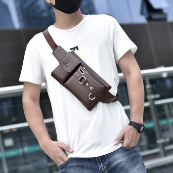Най-новият мъжки ежедневни поясная чанта 2020 г., модни однотонная многофункционална водоустойчив нагрудная чанта от изкуствена кожа, чанта през рамо за пътуване