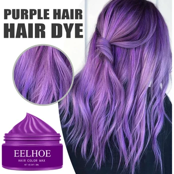 Eelhoe Восък за боядисване на коса силна фиксация Унисекс САМ Еднократно формоване Черна глина за коса Временна боя за коса Мръсотия за стайлинг на коса Лилаво розово