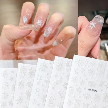 1 Лист Самозалепващи Стикери за нокти с Отпечатан под формата на Големи Бели Снежинки, Модерен Зимни Дизайн на ноктите, Декоративна стикер
