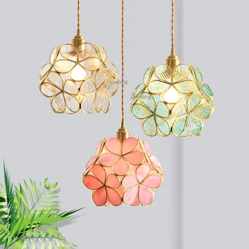 Модерни led стъклени висящи лампи в скандинавски стил за дневната Висящи плафониери за спални Блясък Flower Висящи лампи