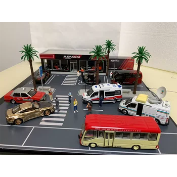 [Показване на сцена] Мащаб 1/64 ADVAN Тематичен гараж Черно Червено, подходящ за Шоуруму, сцена за паркиране, класическа колекция за възрастни, играчки за момчета