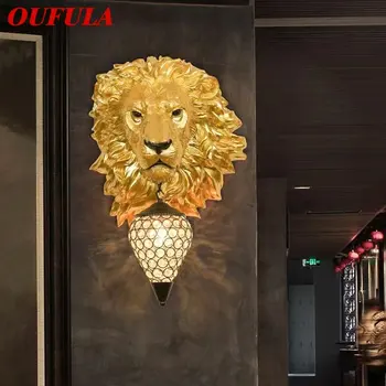 Модерен стенен лампа OUFULA със златен лъв, led ретро творчески тела-аплици от смола, за дома, хол, фон, декор коридор