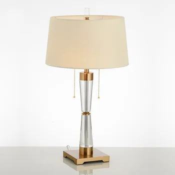 Модерен прозрачен кристален настолна лампа в европейски стил, луксозно метално led осветление E27, декорация на хола, тканевое покритие на масата