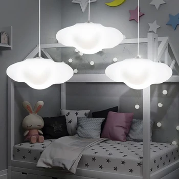Креативна бяла пластмасова мътна полилей, висящ лампа за детската трапезария, led 16-цветен окачен лампа с дистанционно управление и затъмняване