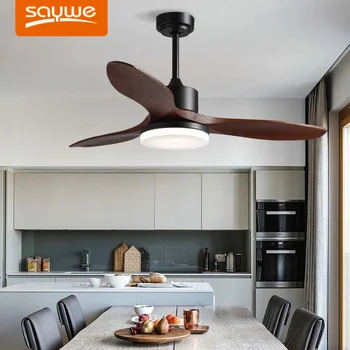 Минималистичен led вентилатор на тавана с дървени ножове и 6-бързо дистанционно управление за всекидневната и спалнята.