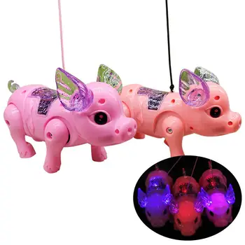 Електрическо осветление led осветление, музикално животно-Прасе с каишка, Коледна играчка за разходки, детски образователни играчки за детски подарък