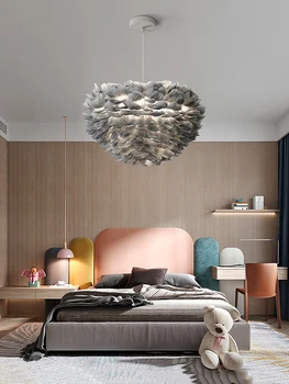 Окачен лампа в скандинавски стил с пера за спални, хол, трапезария, детска, креативна подвесная полилей в стил Феи, таванско помещение, гъска перо