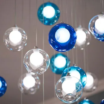 Луксозни полилеи с led хрусталем Стълбище дневна Модерен минималистичен стъклена кръгла топка висящи творчески художествени лампа, окачена лампа