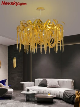 Модерни златни полилеи, осветяване на хола, луксозен полилей със златни ресни, спалня, алуминиеви led осветителни тела с пискюли за кухни