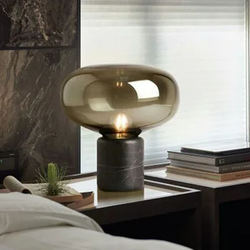 Постмодернистский мрамор стъклена настолна лампа, украса спални, допълнително осветление, луксозни черни лампи за дневна, кабинет, настолни лампи E27