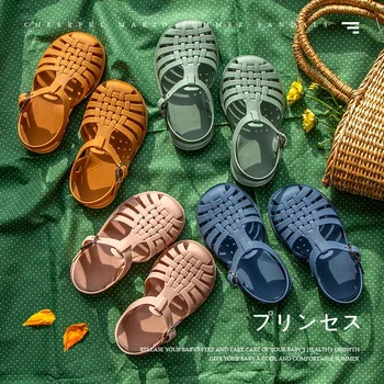 Плажни Детски Сандали със затворени Пръсти, Дишащи Открити Римски обувки от PVC, Лятна Детски Обувки За момичета, Детски Сандали Със Защита от Чорап