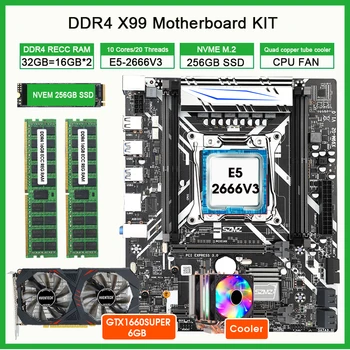 Комплект дънната платка X99 G2 LGA2011-V3 E5 2666 V3 Процесор, 32 GB (2*16 GB) Памет 256 GB M. 2 SSD GTX1660S 6 GB Видео карта охладител на Процесора