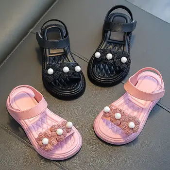 Летни сандали за малки момичета, на новост 2023 година, прости сладко розово-зелени детски сандали, меки ежедневни училищни обувки за деца