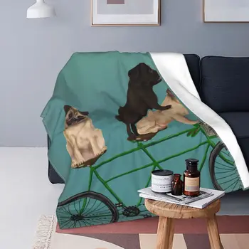 Тандемное одеяло с Мопс, бархатное есенно-зимно одеало за кучета, мултифункционален меки покривки за легла, офис покривки за легло