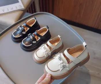 Кожени обувки за момичета; колекция 2023 г.; сезон пролет-есен; Нова детски обувки принцеса подметка; обувки в чужд стил за момичета; Размери 23-36