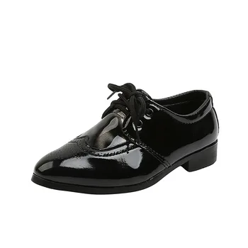 Кожени обувки за момчета, пролет-есен, детски мокасини за изказвания, вечерни модела обувки с остри пръсти, Размер 21-36, черен