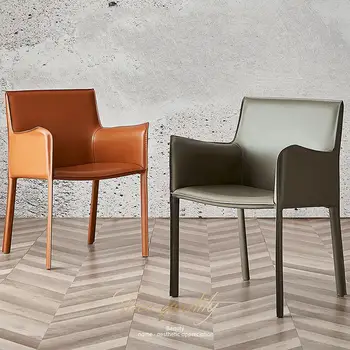 Сиви скандинавските трапезни столове, Модерни кожени минималистичное Седлото Дизайнерски Стол Спалня Офис Облегалка Cadeira Столове Мебели