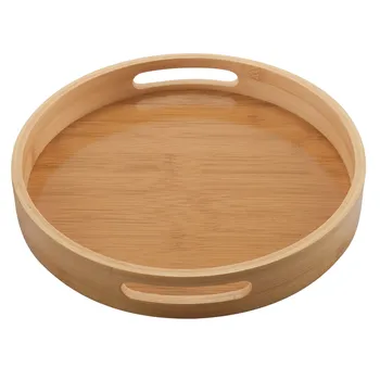 Кръгла сервировочная бамбук дръжка за дървени тава, тава за съхранение на # 1