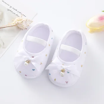 Комплект обувки за първите ходунков за новородени с превръзка на главата за момичета, сладък лък за деца, детски обувки с мека подметка Обувки