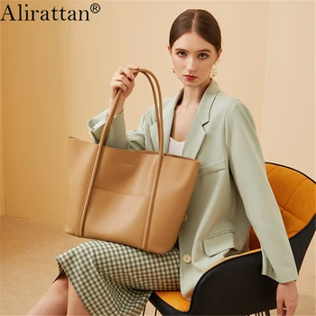 Alirattan/ Нова дамска чанта-тоут от естествена кожа, висококачествени модни дамски чанти на рамо голям капацитет, дамски модерна чанта за междуградски пътувания