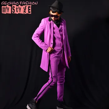 Младежки модерен певица за нощен клуб DSDJ средна дължина, лилаво комплект splice, мъжки пролет-есен облекло за изпълнения