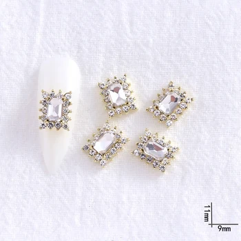 5 бр. корейски висококачествени стъклени висулки за дизайн на ноктите, прозрачни/Розови/AB/Луксозни осмоъгълен блестящи бижута за дизайн на ноктите, кристални камъни