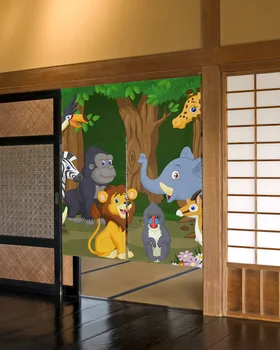 Лесовъдство мультяшная завеса с дивите животни Лъв, къса завеса на кухненска врата, украса кафе-ресторант в японски стил, стена, завеса