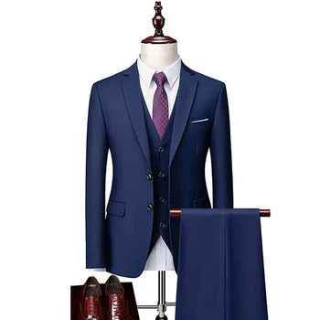 Костюм за мъже, блейзър, комплект от 3 теми (яке + панталон + елек), Однобортный Сватбен Костюм на Младоженеца и лацканом, Оборудвана костюм Homme в стил steampunk