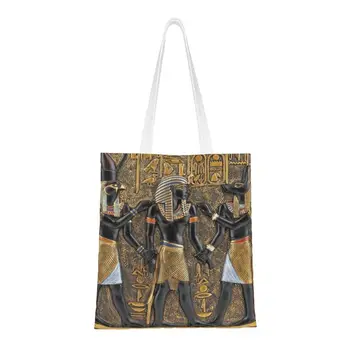 Кавайная чанта за пазаруване Бог на Древен Египет Планина И Анубис, чанта за рециклиране на египетския фараон, холщовая чанта за пазаруване