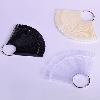 50 бр., черни/естествени/прозрачни инструменти за демонстрация на нийл арт, режийни върховете на ноктите, лак във формата на вентилатора, UV-гел за демонстрация
