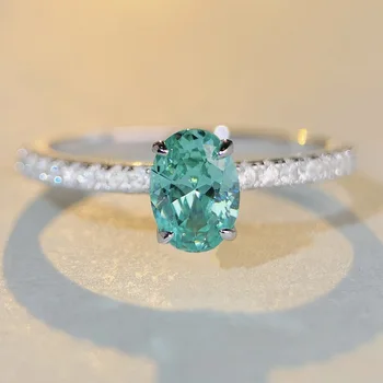 Женски пръстен Paraiba с высокоуглеродистым диамантен пръстен от сребро S925 проба, под формата на Лед Cut Denier, малки изящни бижута ръчна изработка