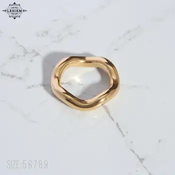 Подарък за двойки LESIEM Златно покритие размер 5, 6, 7, 8, 9, годежен пръстен за дамата, пръстен с дебела вълна, мъжки пръстен мъжки бижута