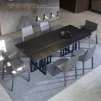 Маса за хранене е от каменни плочи в италиански стил за дизайн на малък апартамент Кухненски мебели въз основа на неръждаема стомана Проста правоъгълна маса
