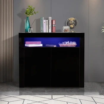 Шкафчета за серванта в хола, черен гланц цвят с led подсветка е подходяща за хол, трапезария, кухня
