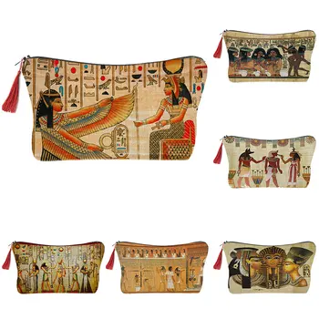 Косметичка на египетското изкуство за жени, козметичен клатч, молив случай, холщовая чанта с цип Органайзер за тоалетни принадлежности за почивка и пътуване, Чанти за монети