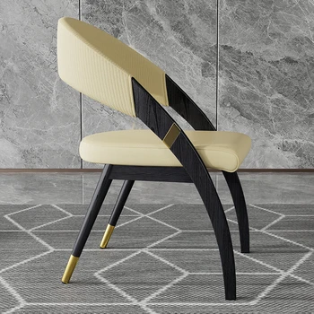 Италиански леки луксозни трапезни столове от масивно дърво, минималистичные битови столове, кожени столове за кафене в стил постмодерното